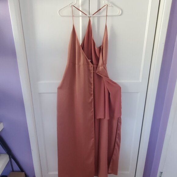 Women's Size Medium Pink / Mauve Satin Wrap Maxi Dress By Cotton Candy LA - Picture 3 of 7